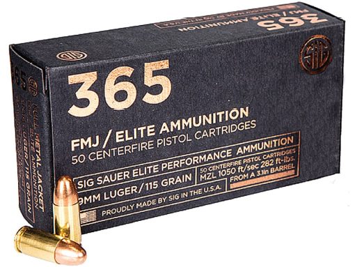 Sig Sauer 365 Elite Performance Ammunition 9mm Luger 115 Grain Full Metal Jacket Box of 50