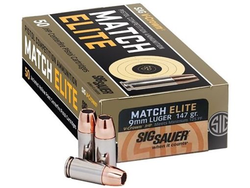 Sig Sauer Match Elite Ammunition 9mm Luger 147 Grain V-Crown Jacketed Hollow Point Box of 50